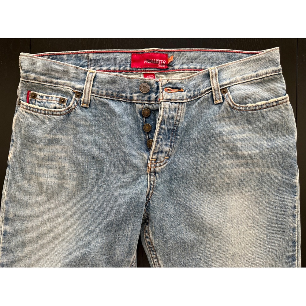 VTG Hollister Button-Fly Flare Jeans‎ Womens Size 7 Regular Raw Hem Cotton Denim